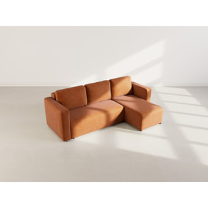Canopy - canapé d'angle réversible 4 places convertible avec coffre en velours côtelé - Terracotta