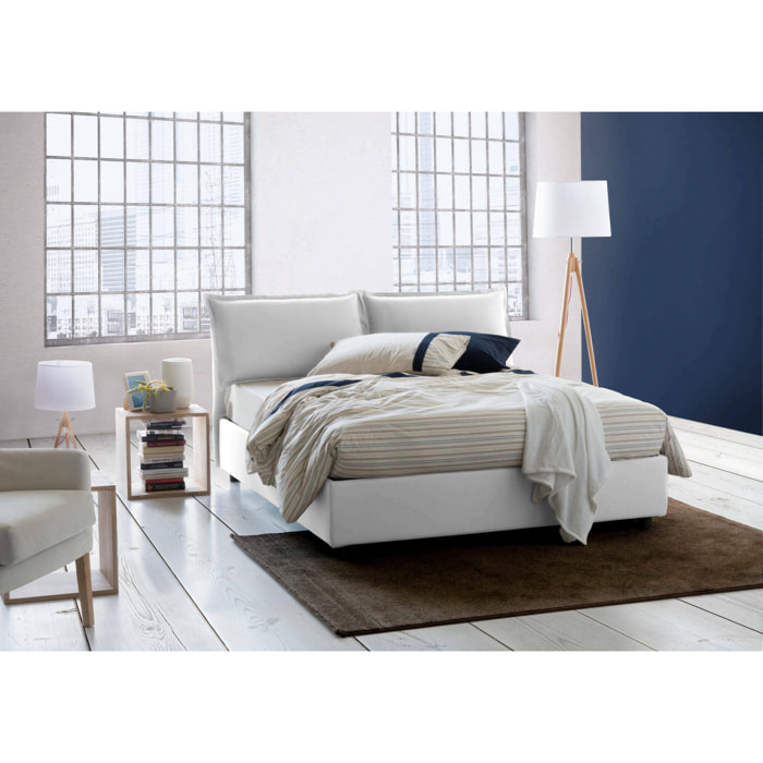 Letto matrimoniale Amy, Letto contenitore con rivestimento in tessuto, 100% Made in Italy, Apertura frontale, con materasso Cm 160x200 incluso, Bianco