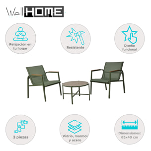 Well Home Conjunto de Muebles de Jardín de 3 piezas color Verde de diseño en acero galvanizado