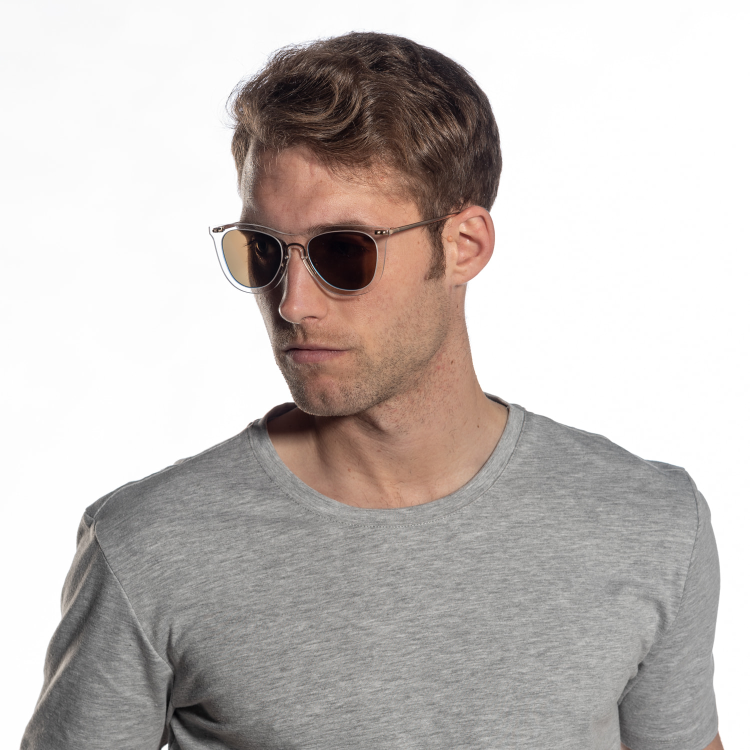 Gafas de sol OCEAN GENOVA - Blanco transparente / De espejo azul cielo y patillas de metal dorado mate
