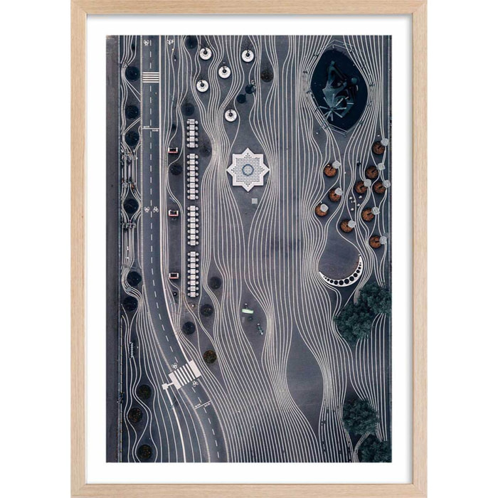 Affiche photo drône espace temps Affiche + cadre en bois - Chêne