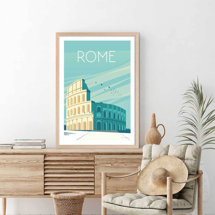 Affiche ville voyage Rome et son colisée Affiche sous cadre bois