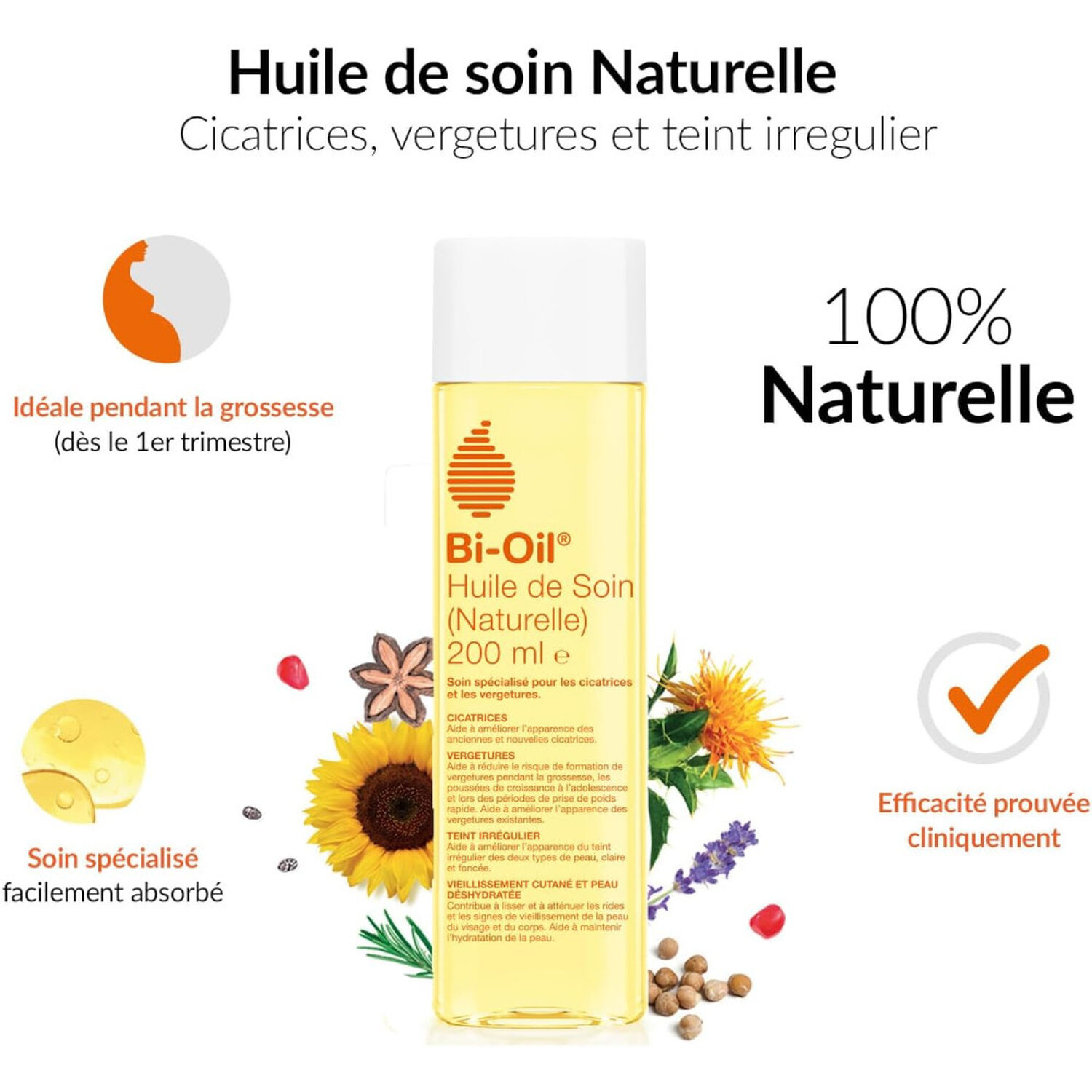 Huile Nourrissante - Huile de Soin Naturelle Vergetures Cicatrices Peau Sèche et Teint Irrégulier 200ml