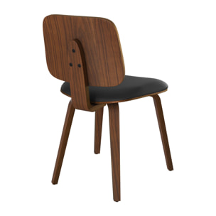 Lot de 2 chaises en bois plaqué noyer et PU noir - Flow