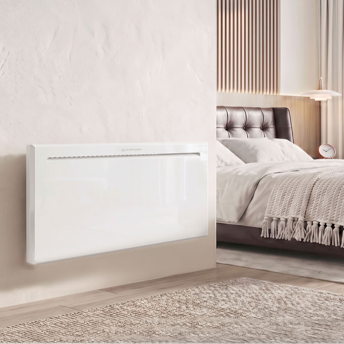 HOMCOM Calefactor Eléctrico Inteligente de Pared o Independiente 2000W, Wifi, Compatible con Alexa y Google Home, Pantalla LED, Termostato, Temporizador Semanal, Mando, Modo Ventana Abierta Antihielo