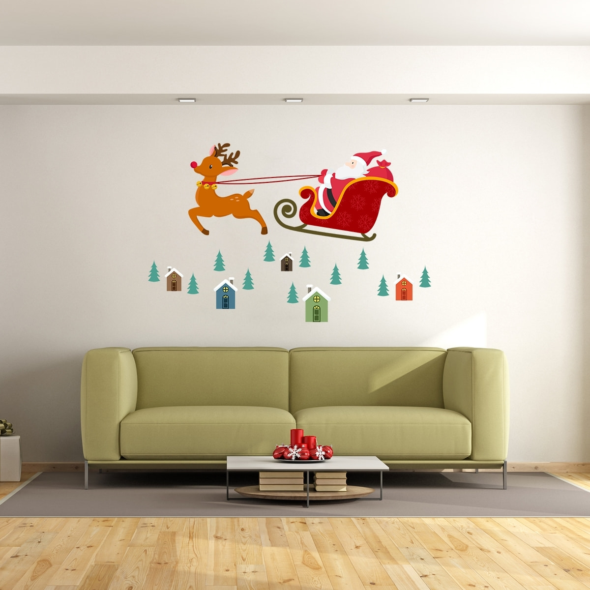 Sticker Noël le Père Noël en plein vol - Autocollants stickers adhésifs noël - décoration fêtes