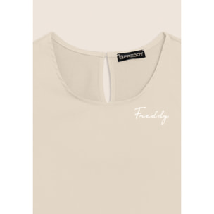 Canotta Svasata con Ricamo Floreale