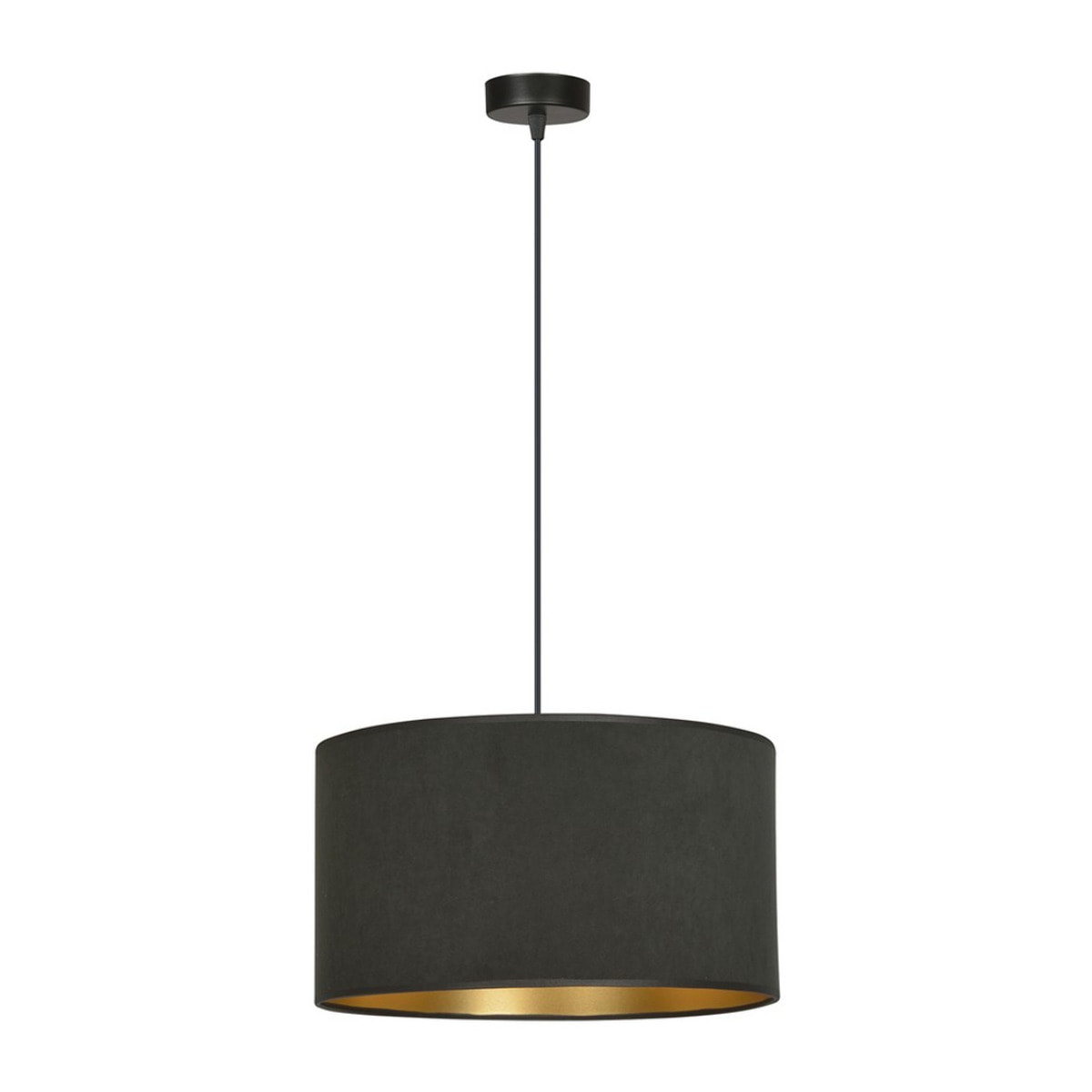 Lampada a sospensione Hilde con paralume in velluto nero e interno oro