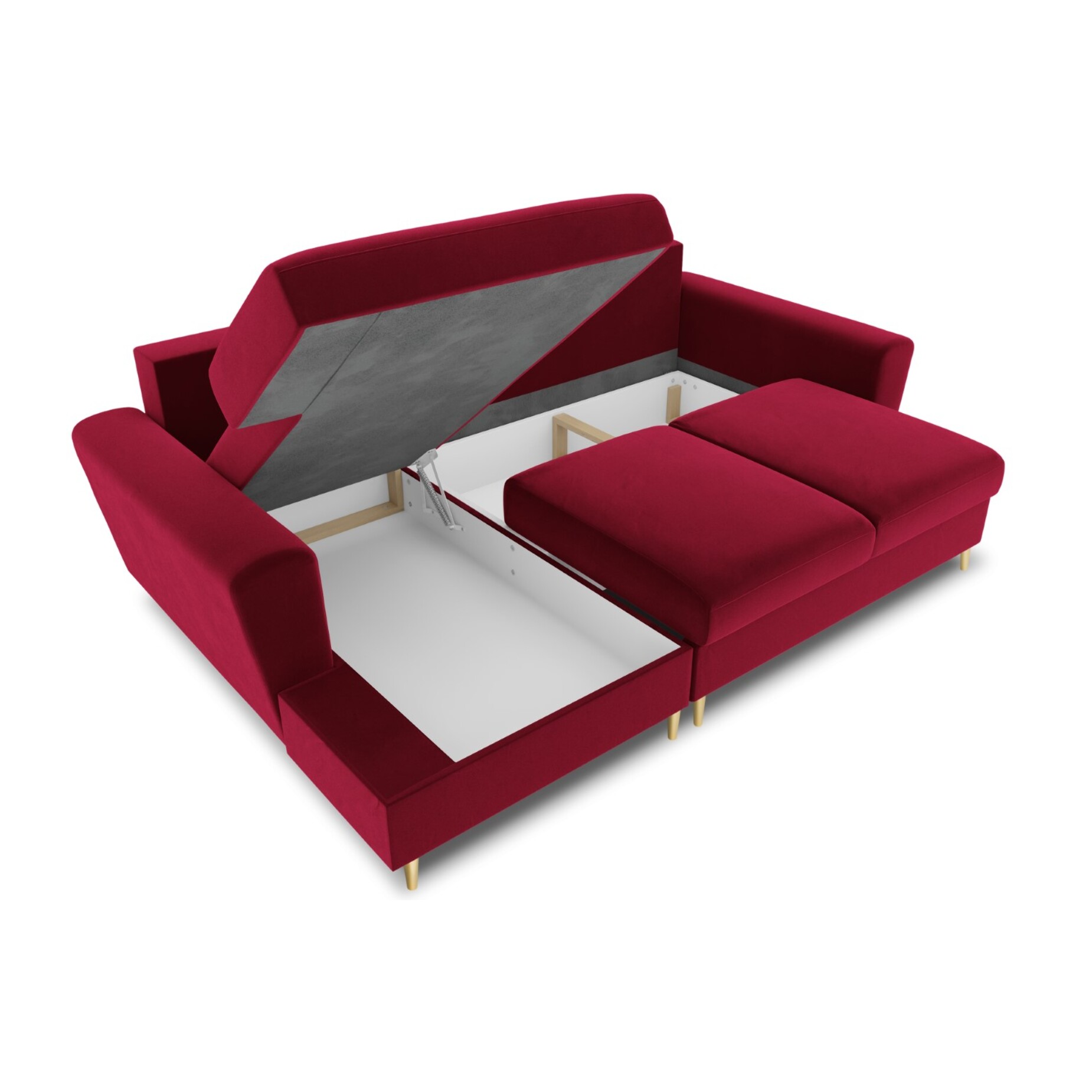 Canapé d'angle gauche convertible avec coffre de rangement "Kyoto" 4 places en velours rouge