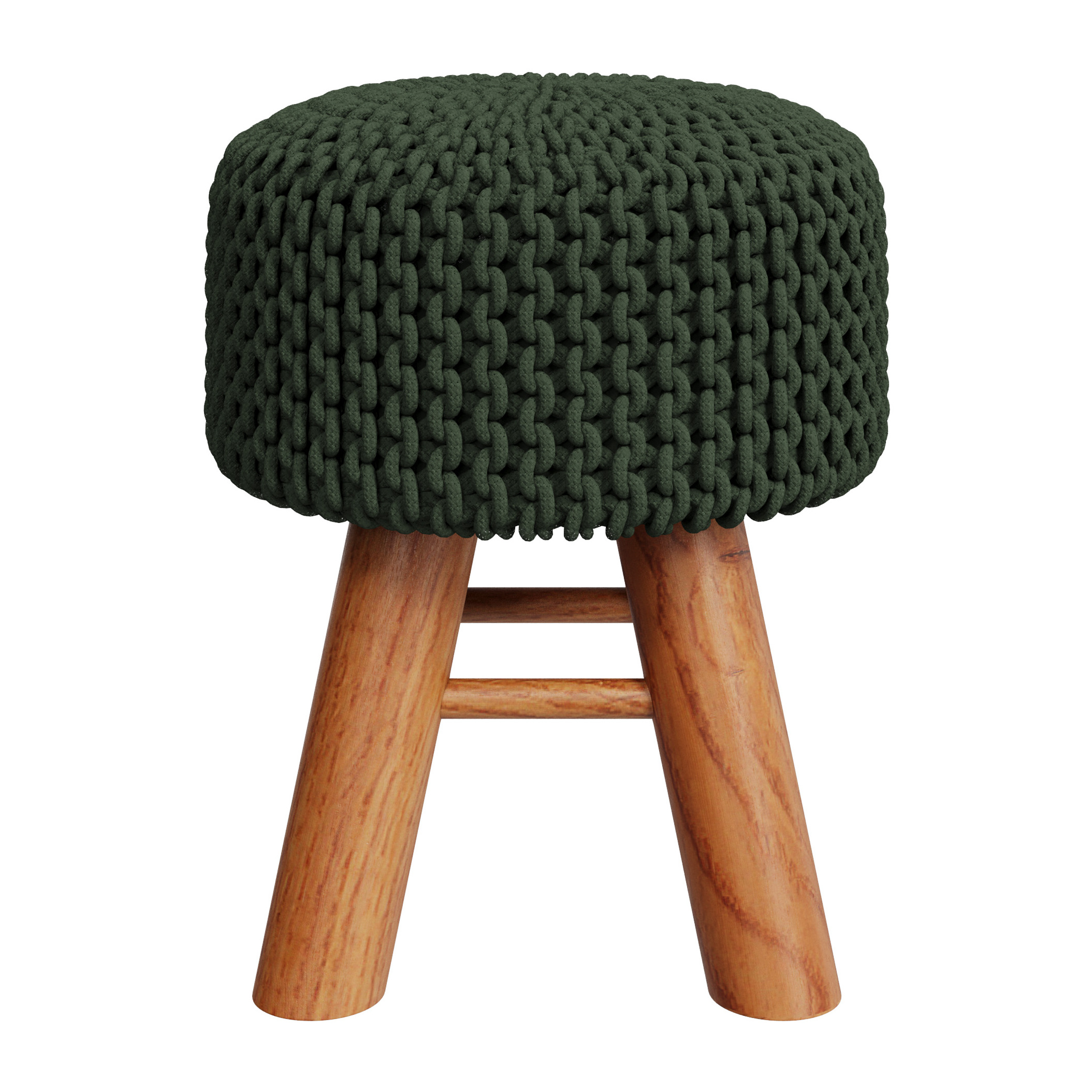 Petit tabouret tricot Lisa vert kaki