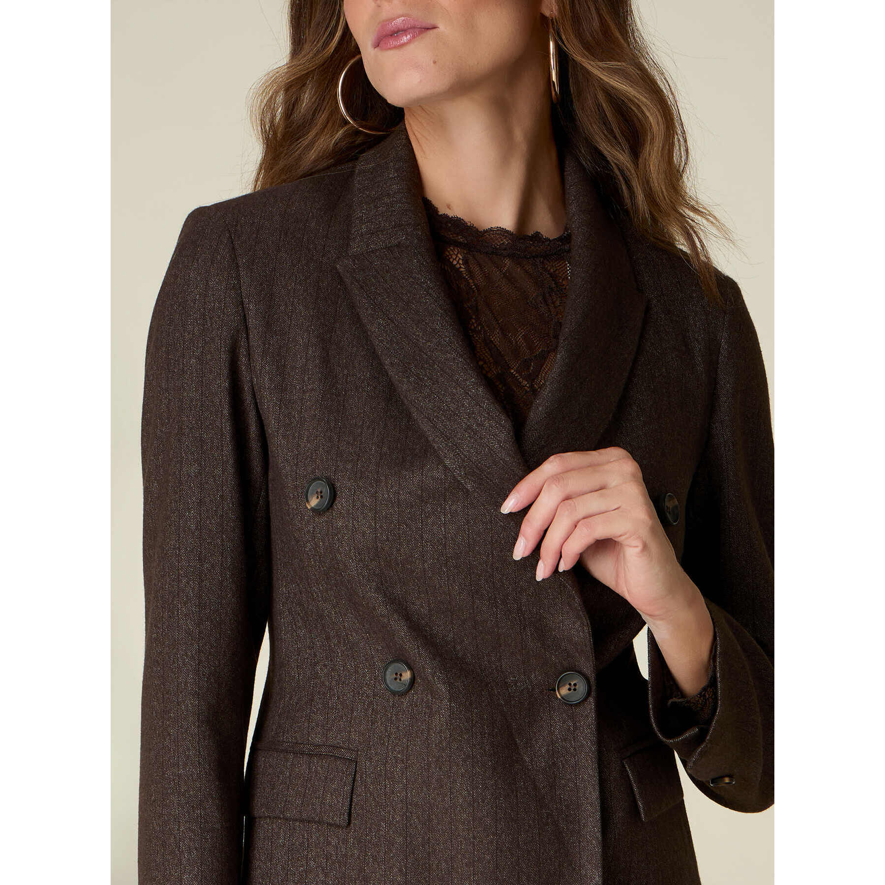 Oltre - Blazer doppiopetto tinto filo - Marrone