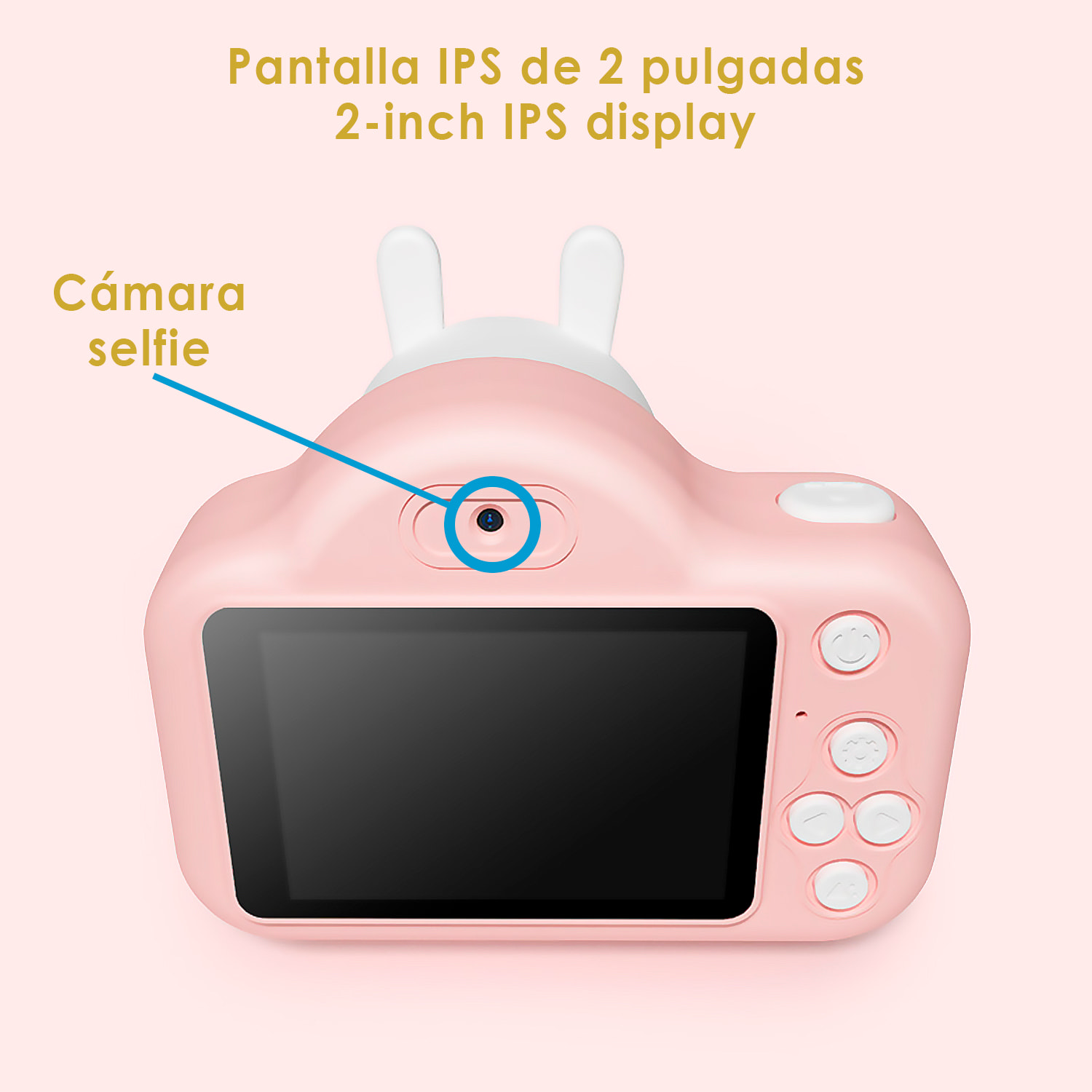 Cámara infantil A1 de fotos y video. Diseño Ovejita. 20mpx y video HD. Cámara trasera para selfies.