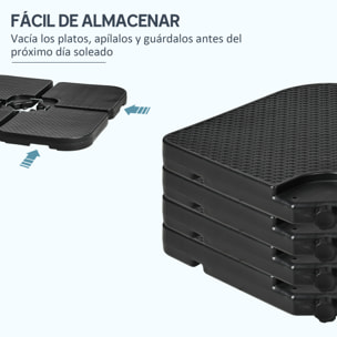 Base para Sombrilla de 4 Piezas, Soporte para Parasol de HDPE Rellenable con Agua 59 kg o Arena 80 kg, para Jardín, Patio, Terraza, Negro