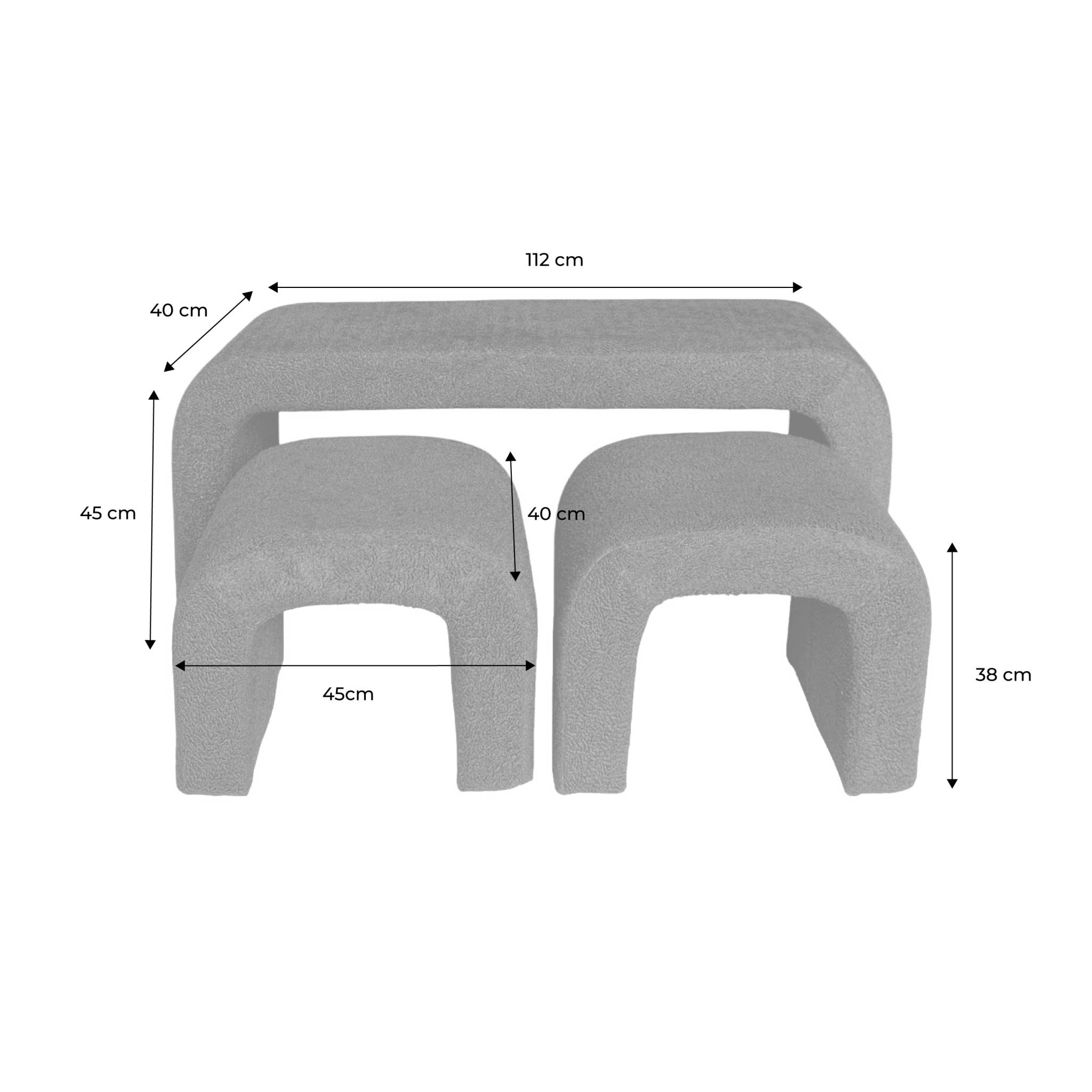 Banc et tabourets gigognes bouclette  INO