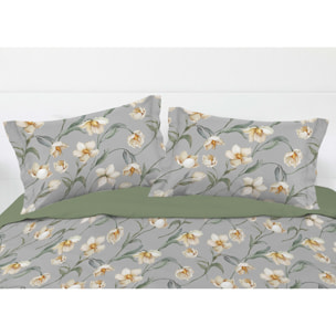 Parure Copripiumino Matrimoniale in Raso 60/60 Sacco e Federe con Fantasia Floreale Lavinia