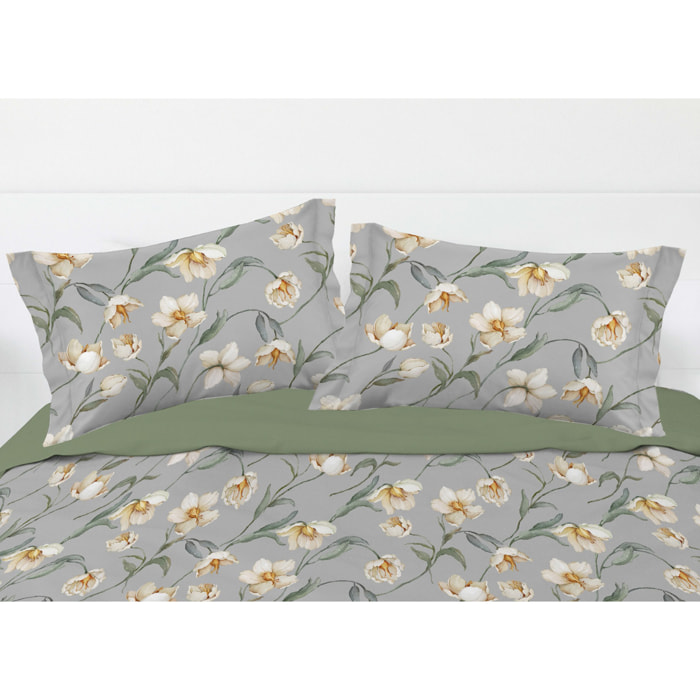 Parure Copripiumino Matrimoniale in Raso 60/60 Sacco e Federe con Fantasia Floreale Lavinia