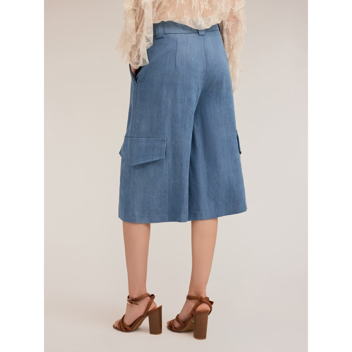 Motivi - Bermudas con bolsillos cargo de lyocell - Light - blue