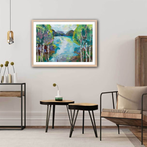 Affiche Bouleaux au bord de l'eau Affiche + cadre en bois - Chêne