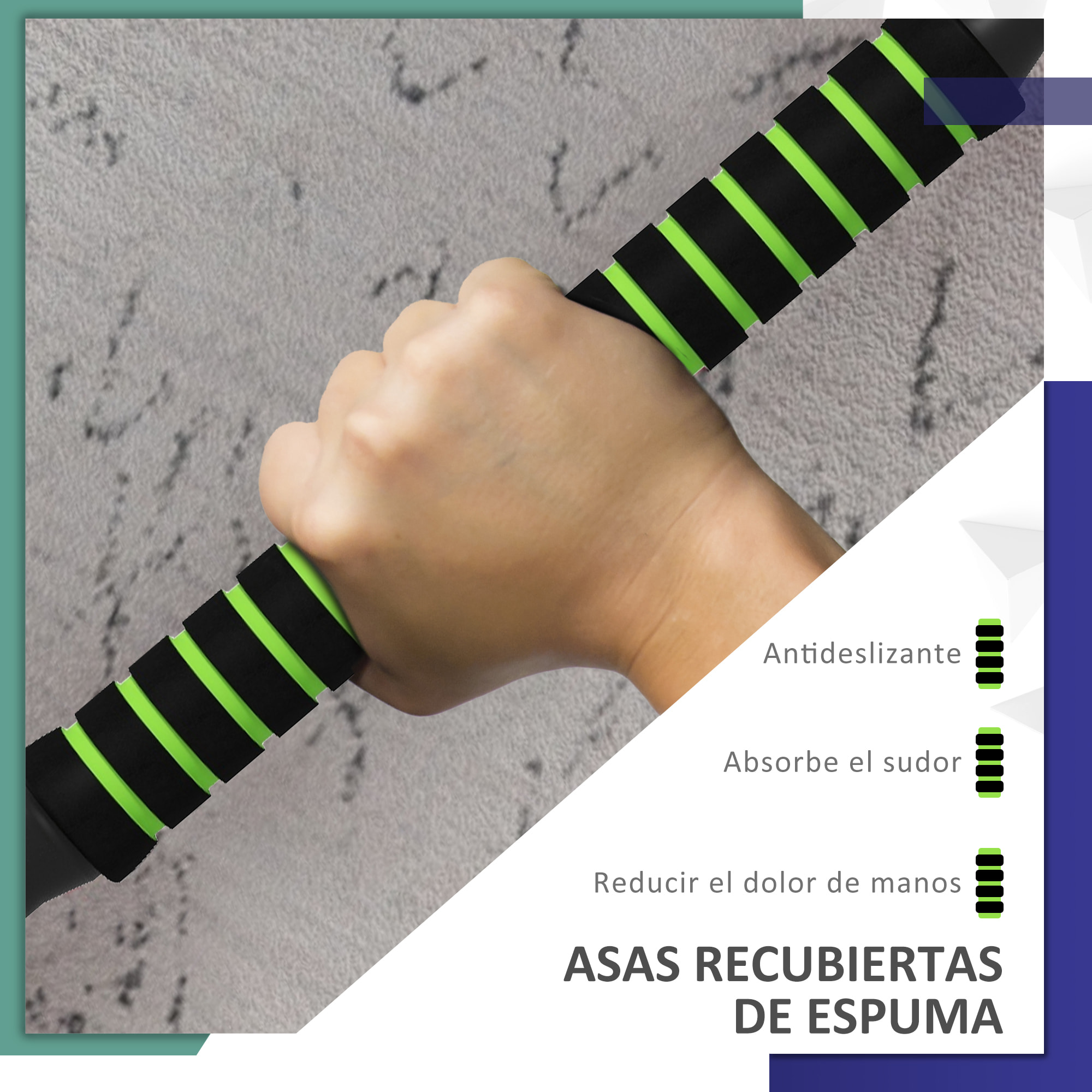 Kit de Mancuernas 20kg 4 en 1 Juego de Pesas con Kettlebell Barra de Pesas para Entrenamiento de Fuerza en Hogar Gimnasio Oficina Verde