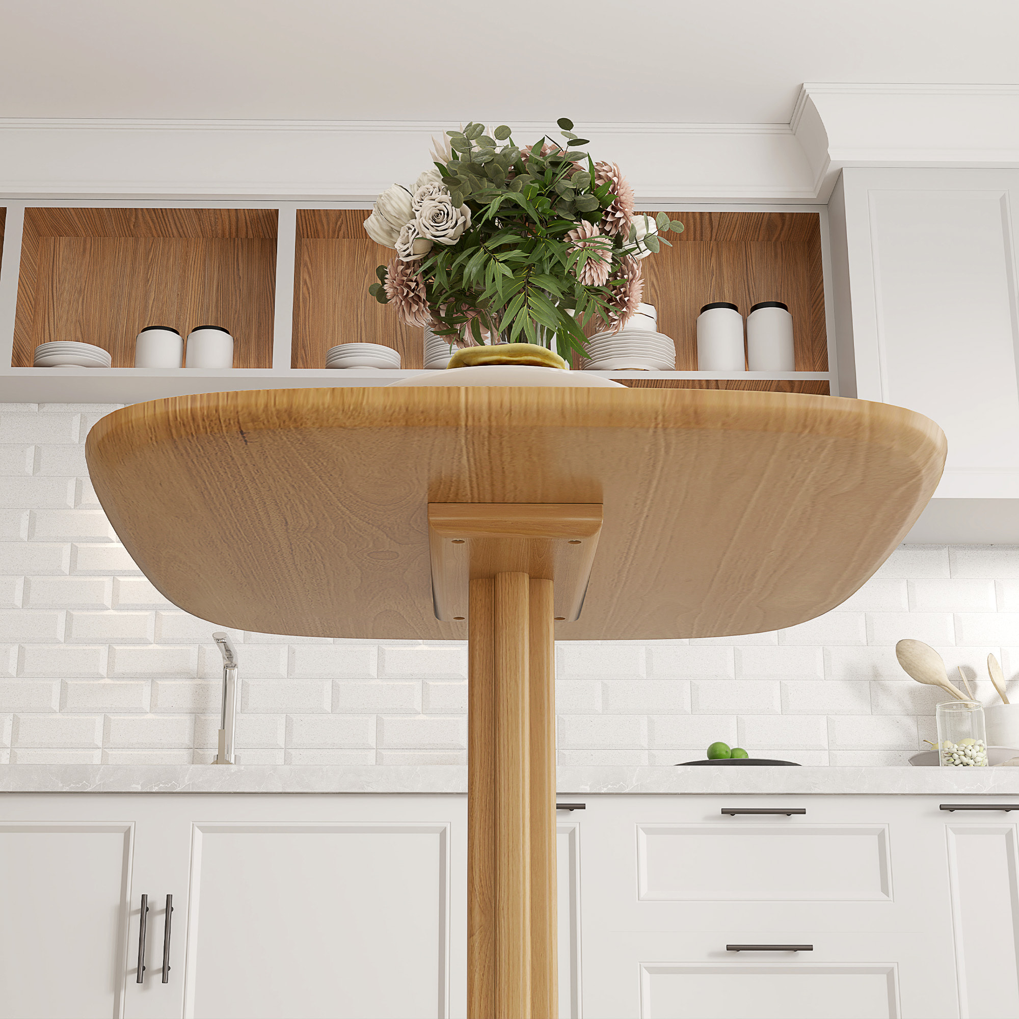 Mesa de Comedor de Madera, Mesa de Cocina Cuadrada para 4 Personas, Base Cuadrada, para Espacios Pequeños, Salón, 70x70x75 cm, Madera Natural