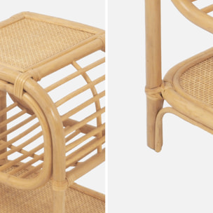 Lot de 2 tables de chevet rotin naturel courbé 1 étagère 1 niche L 40 x P 30 x H 50cm - Serang