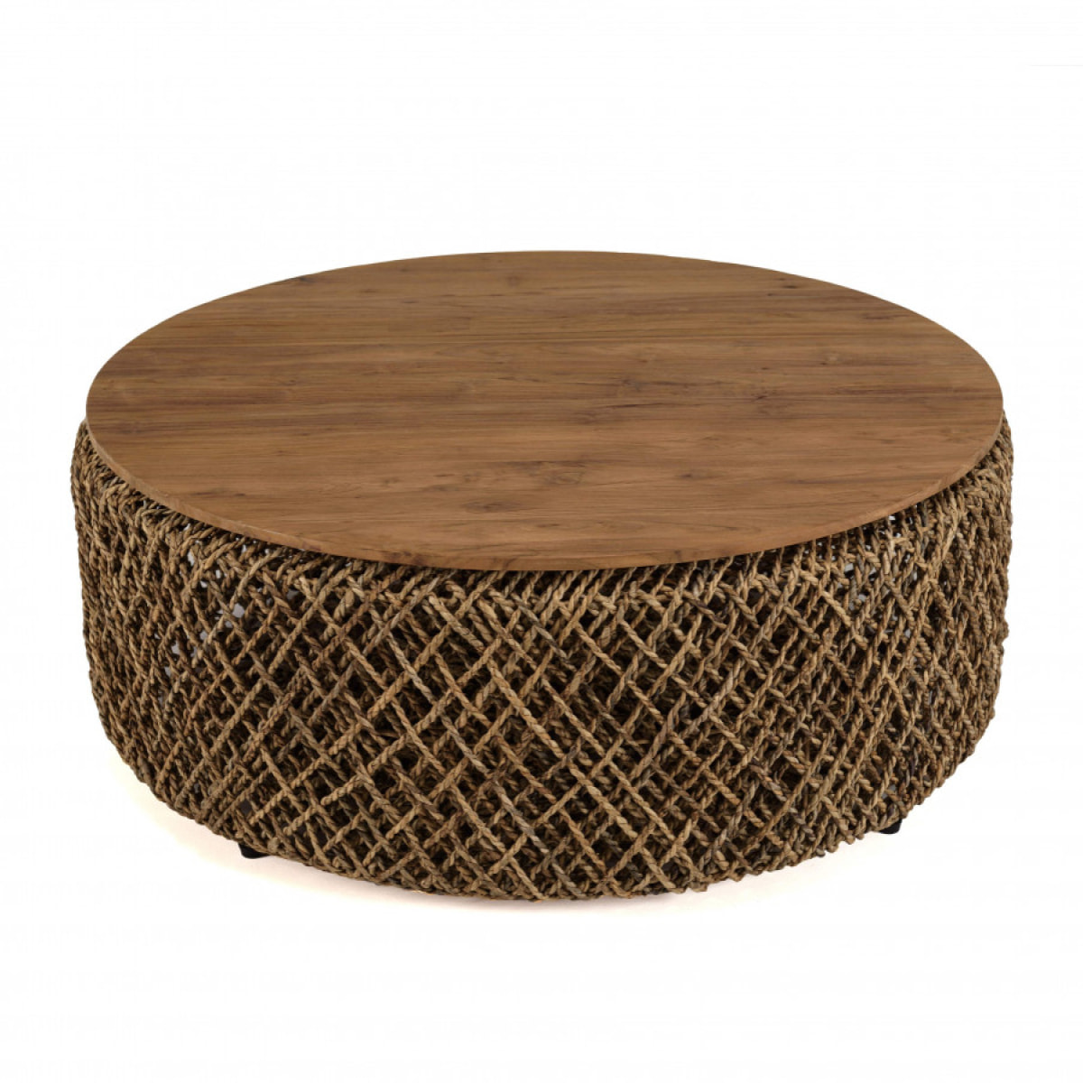 ALIDA - Table basse ronde 100x100cm en tissage de fibre de cocotier