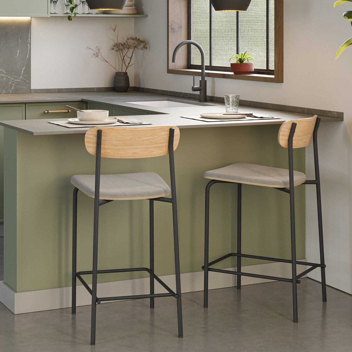 Lot de 2 tabourets de bar en tissu - SVALA