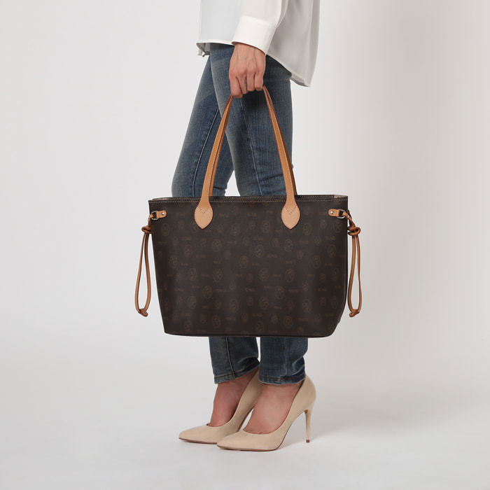 Bolso Shopper - tiras decorativas - cuero - marrón