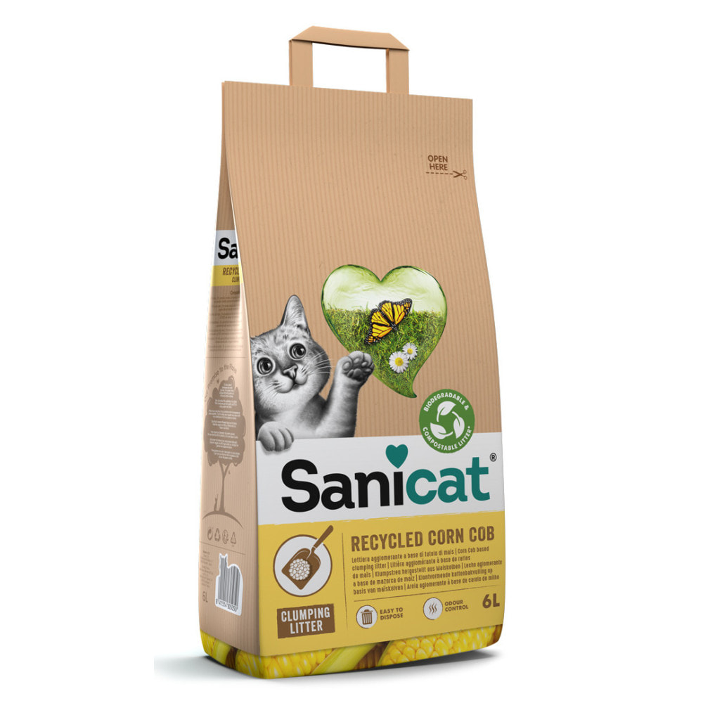 Litiere Sanicat agglomérante à base de rafle de maïs - 2 x 6L