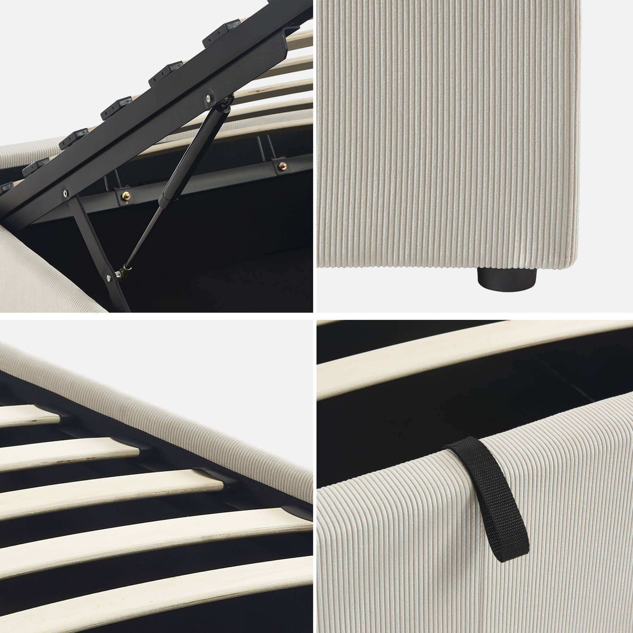 Lit coffre sommier à lattes 90 x 190cm velours côtelé (fine côte) DEVON