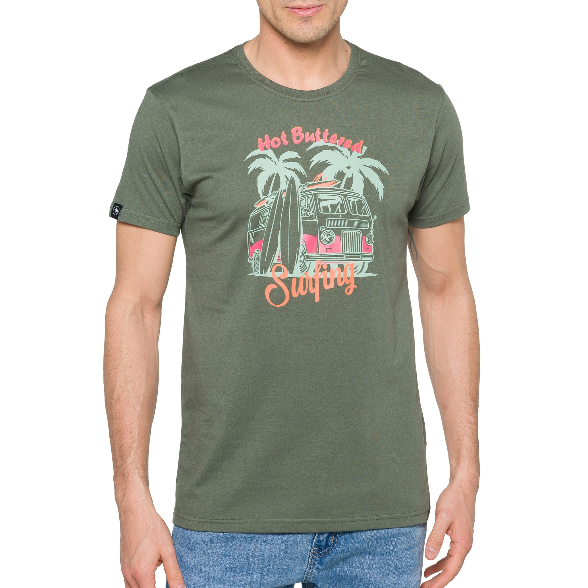 T-shirt in cotone 150 gr Magnetic Hot Buttered Verde Militare.