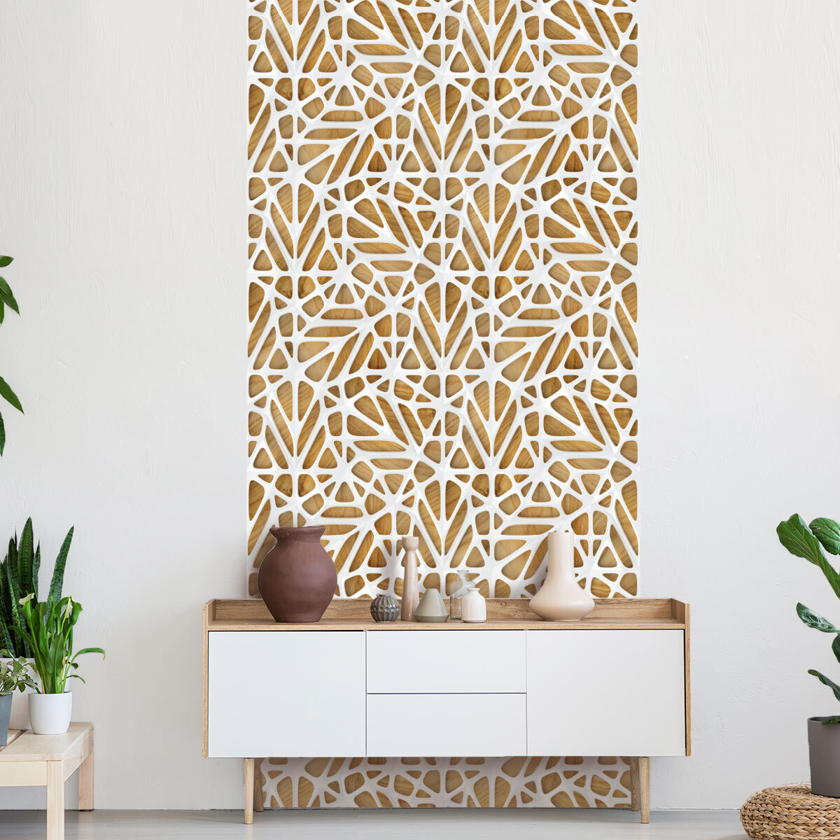 Papier peint intissé pré-encollé - DESIGN SCANDINAVE BLANC ET BOIS - 1 rouleau