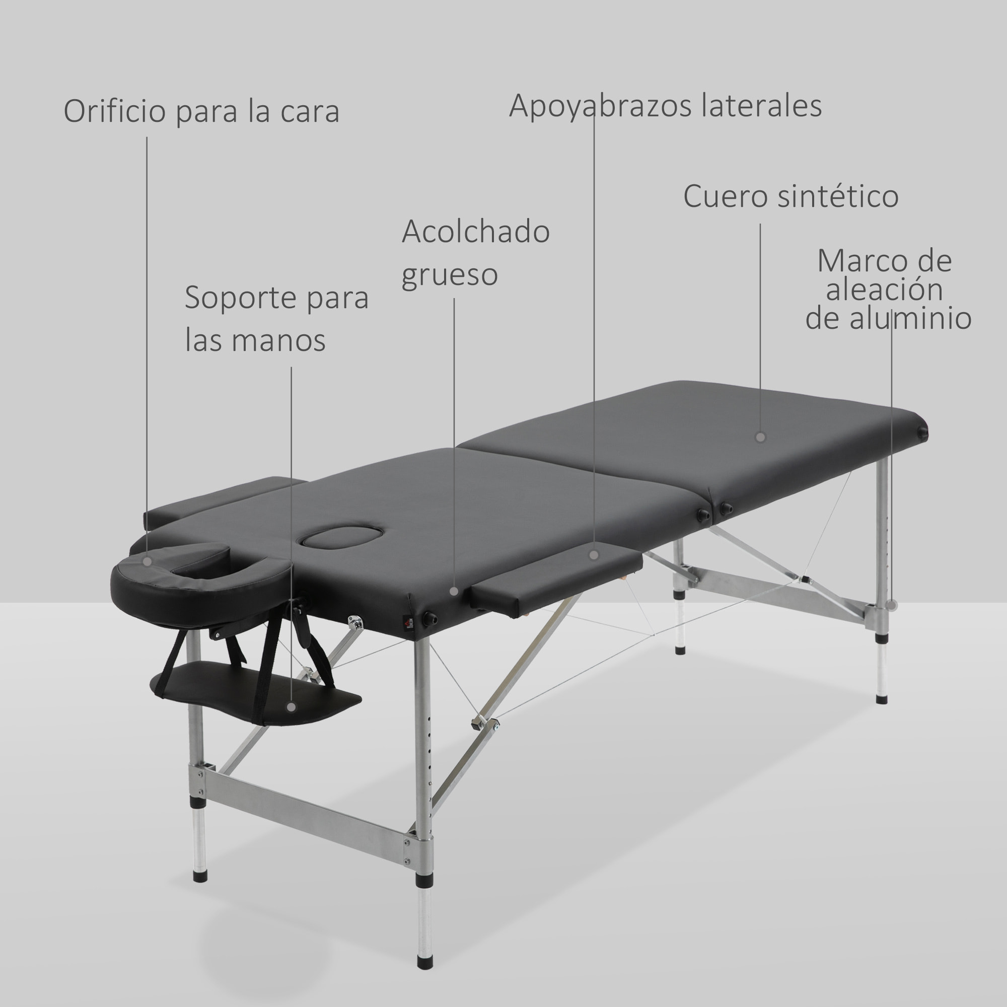 HOMCOM Camilla de Masaje Plegable Mesa de Masaje Portátil con Altura Ajustable en 7 Posiciones Reposacabezas y Marco de Aleación de Aluminio para Fisioterapia Carga 130 kg 186x71x62-83 cm Negro