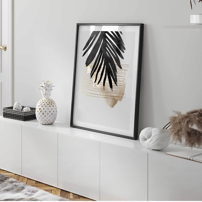 Affiche encadrée feuille tropicale abstraite élégante Affiche + cadre en métal - Noir
