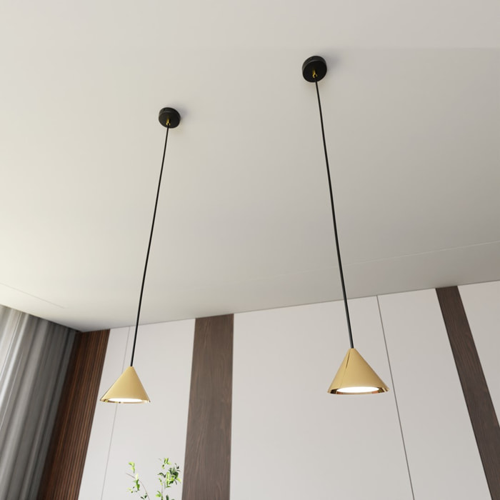 Lampada a sospensione ELIT in acciaio nero opaco e oro