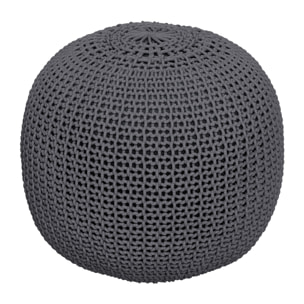 Pouf tricot rond en coton gris foncé  D40 cm - Elisa