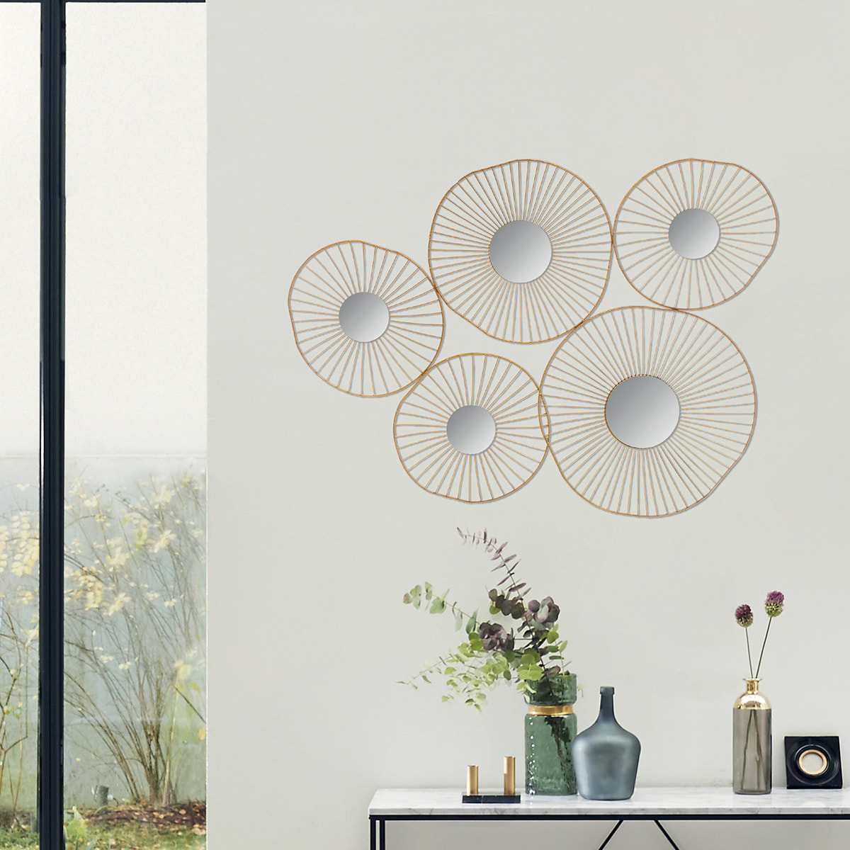 Déco murale 5 miroirs dorés 78x58 cm