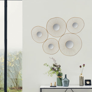 Déco murale 5 miroirs dorés 78x58 cm