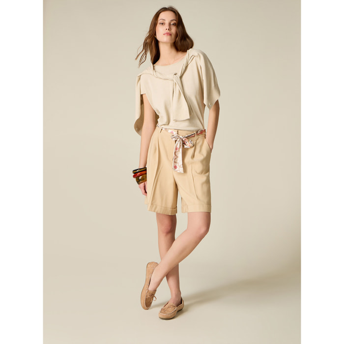 Oltre - Bermudas con cinturón estampado - Beige