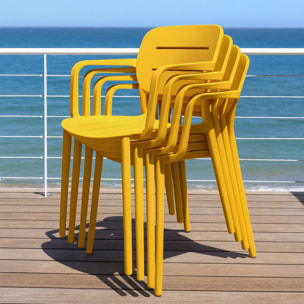 Lot de 4 fauteuils de table jaune extérieur en polypropylène SUNSET