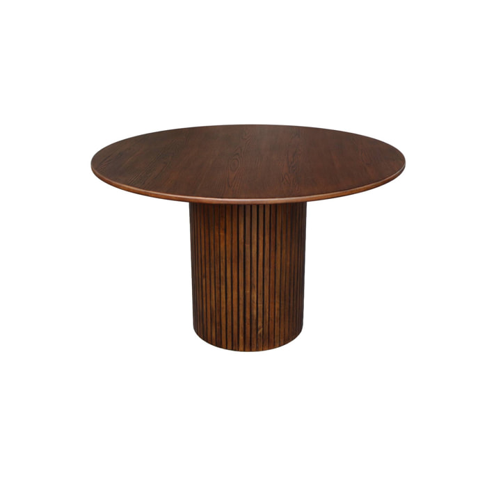 Table à manger ronde bois d'hévéa et placage chêne noyer 4 places - Ø 115 x 73 cm - Estelle