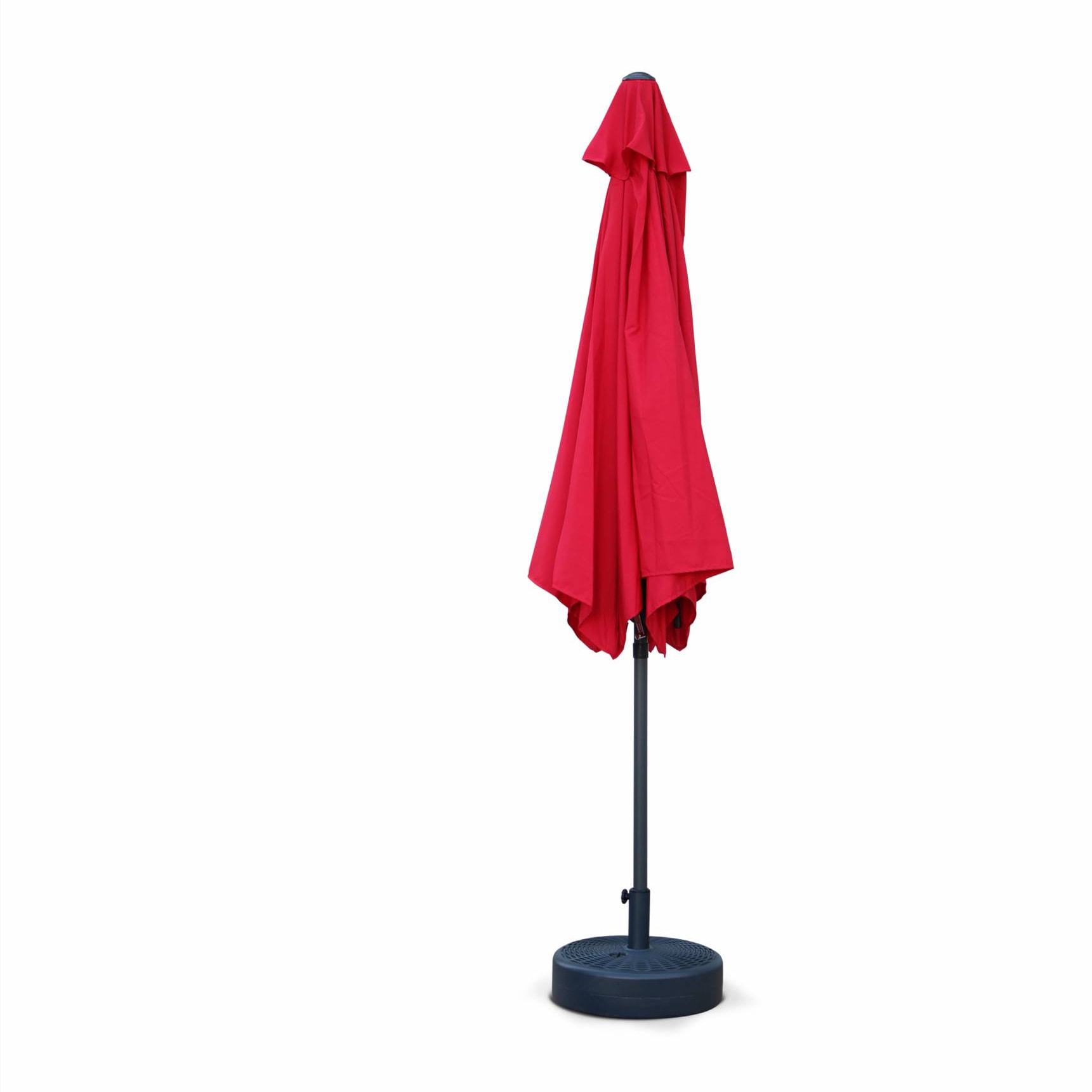 Parasol droit rond Ø300cm - Touquet Rouge - mât central en aluminium orientable et manivelle d'ouverture