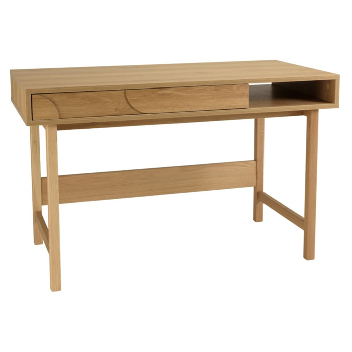 ETHAN - Bureau bois 1 tiroir décor motif arrondi couleur naturelle