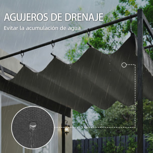 Pérgola de Pared de Jardín 3x3 m, Cenador de Jardín con Techo Retráctil, Protección UPF30+, Orificios de Drenaje y Estructura de Acero, Pabellón para Patio, Terraza, Exterior, Gris Oscuro