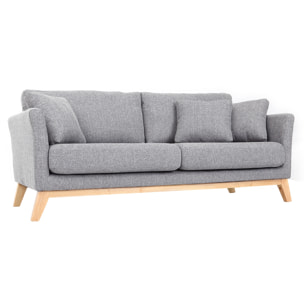 Canapé scandinave déhoussable 3 places en tissu gris clair et bois clair OSLO