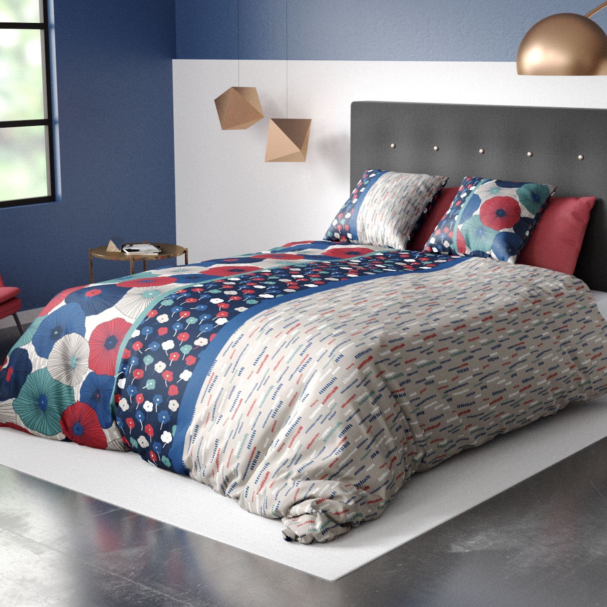 Parure housse de couette coton bleu