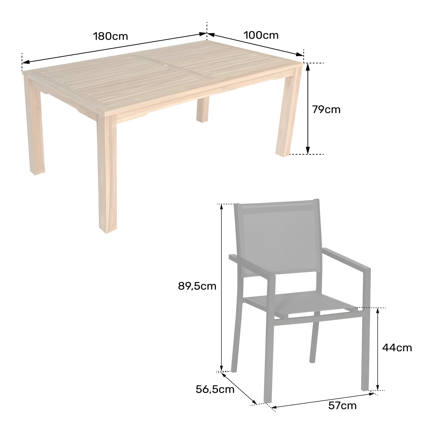 Salon de jardin en teck JAVA avec chaises en aluminium terracotta - 8 places
