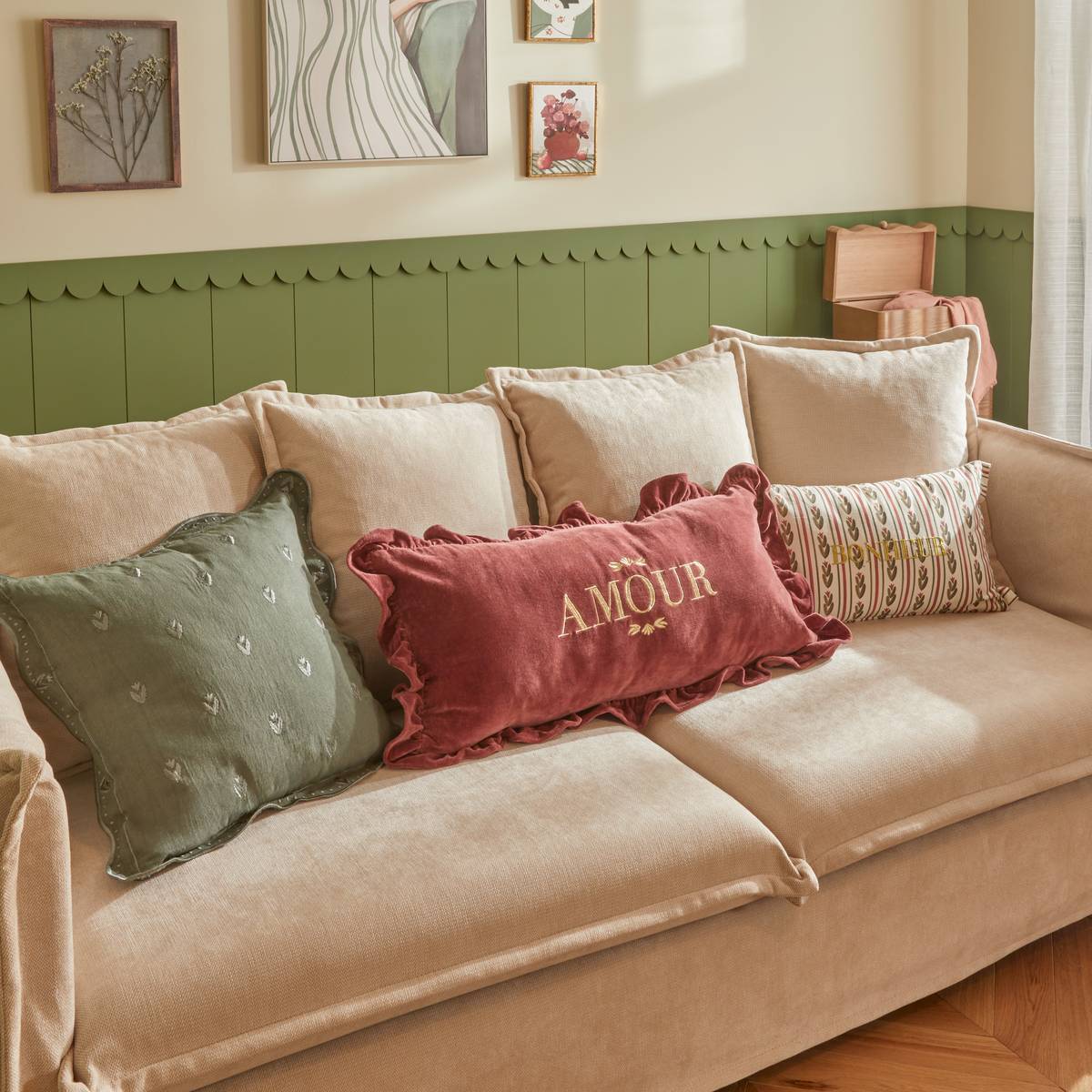 Coussin Mona carré 55x55cm vert