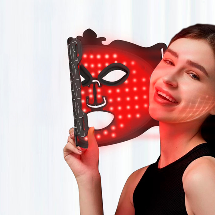 Máscara facial de silicona para tratamiento de luz LED con 7 colores, 5 niveles de intensidad y control remoto.
