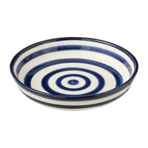 J-Line plat Granada Stripes Low - céramique - blanc/bleu - large - Ø 25 cm